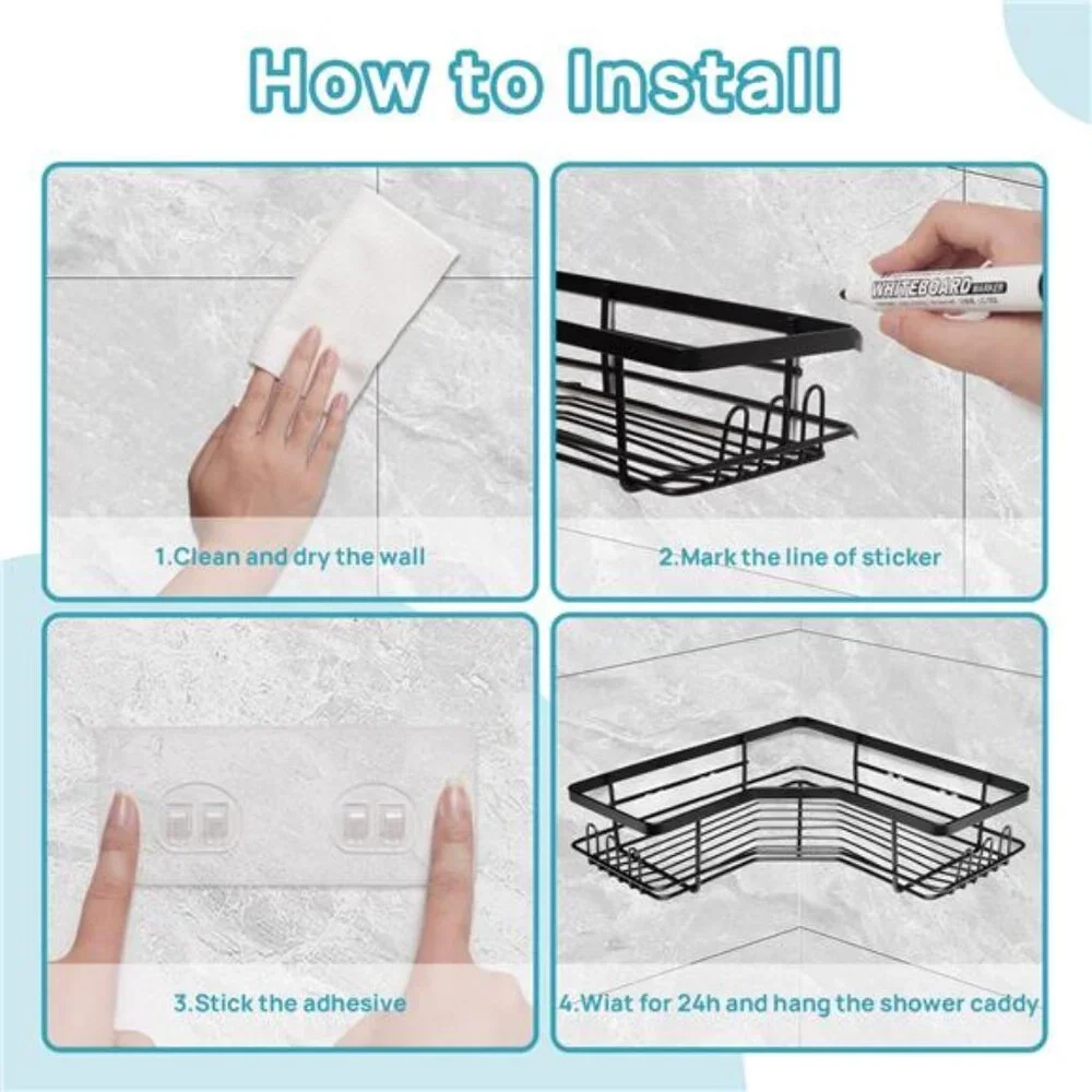 Corner Shower Caddy, 5 Pack No Drill Adhesive Shelves, Wall Mounted